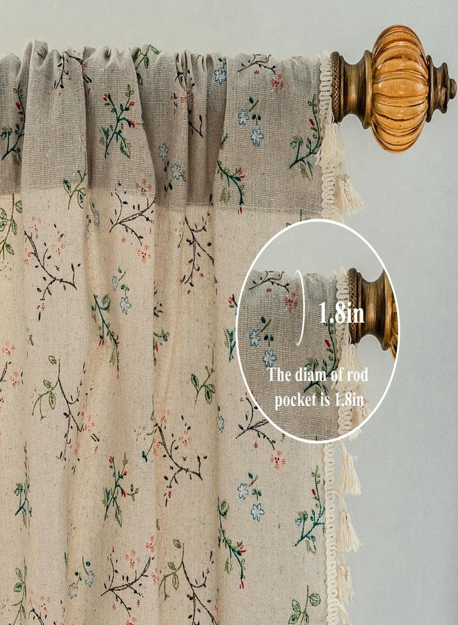 ENJOYBRIDAL ستائر غرفة نوم مزينة بالزهور من إنجوي برايدال، طولها 84 بوصة، طقم من لوحتين، ستائر غرفة معيشة شبه شفافة بنمط ريفي، مصنوعة من مزيج القطن والكتان، ستائر نوافذ بوهيمية مزينة بشرابة، لون بيج، مزودة بجيب للعمود. - Image 2